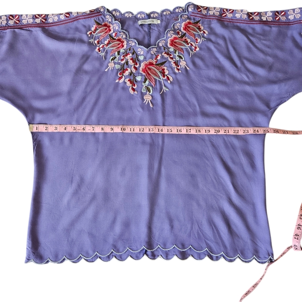 Misslook Women's Embroidered Blouse Top Size L Peasant Boho - Picture 9 of 14